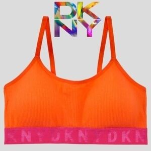 DKNY Seamless Litewear Scoop Bralette Orange Pink ColorBlock/Logo NWT/Md